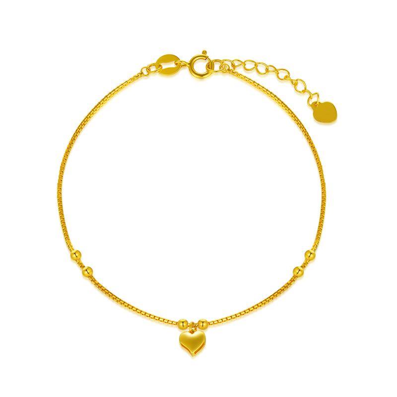 18K Gold Bead & Heart Charm Bracelet