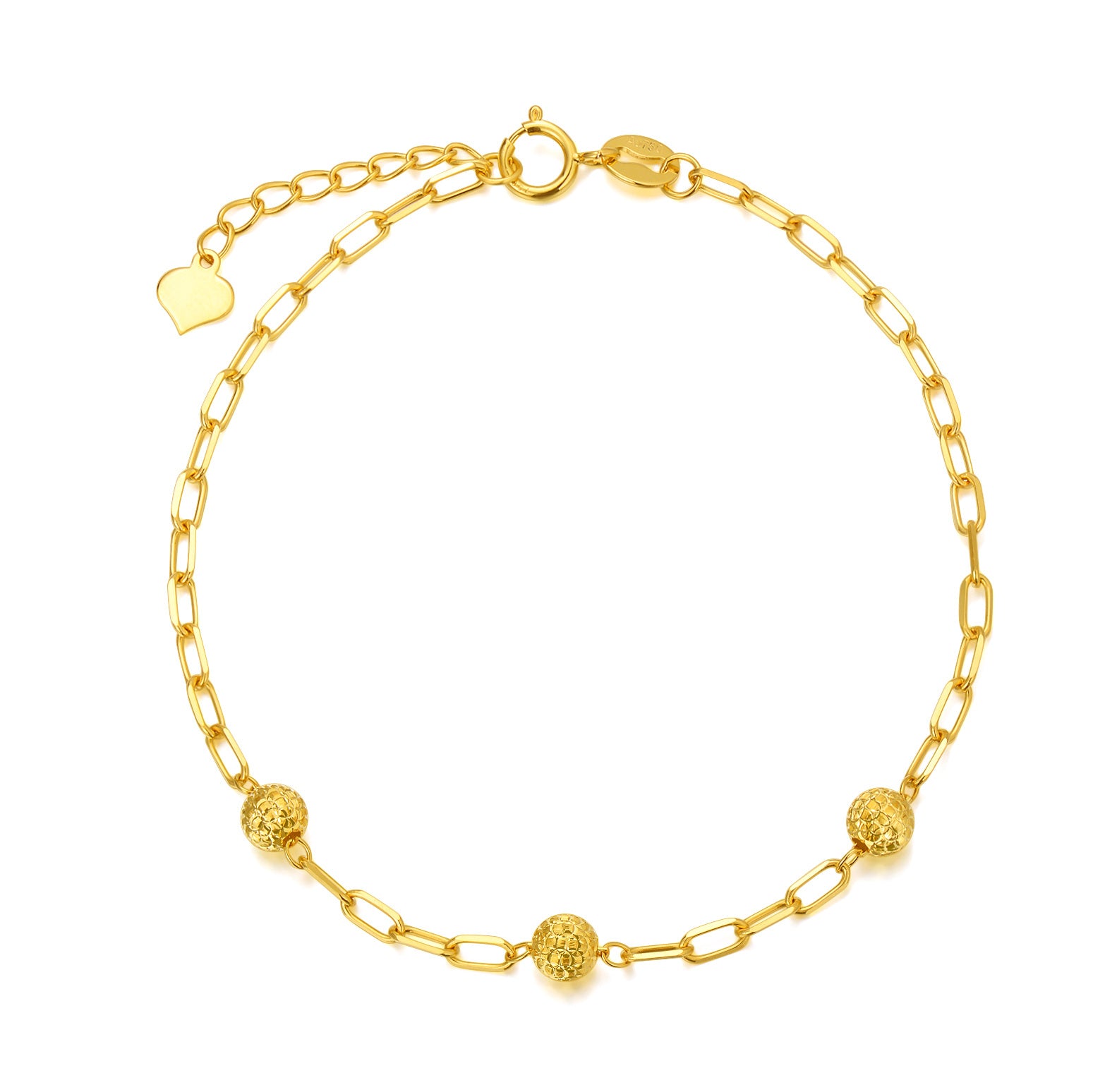 18K Gold Bead & Paper Clip Metal Beads Bracelet