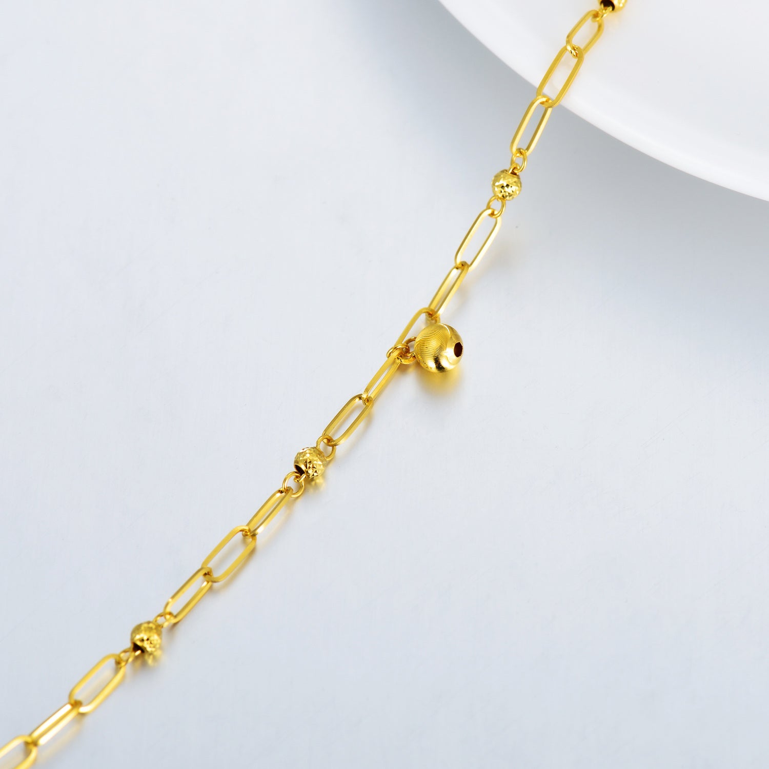 18K Gold Bead Paperclip Chain Bracelet