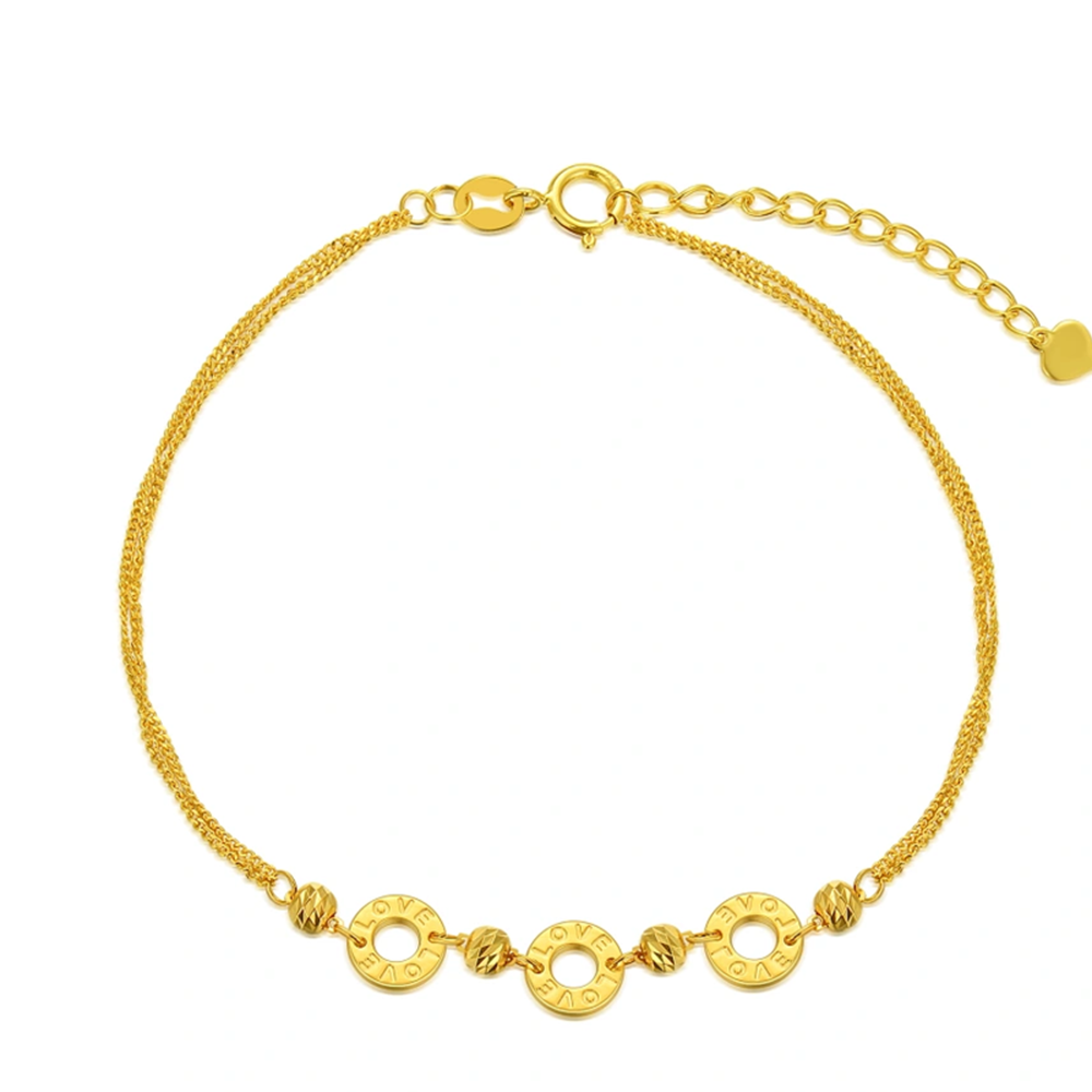 18K Gold Bead & Round Charm Bracelet