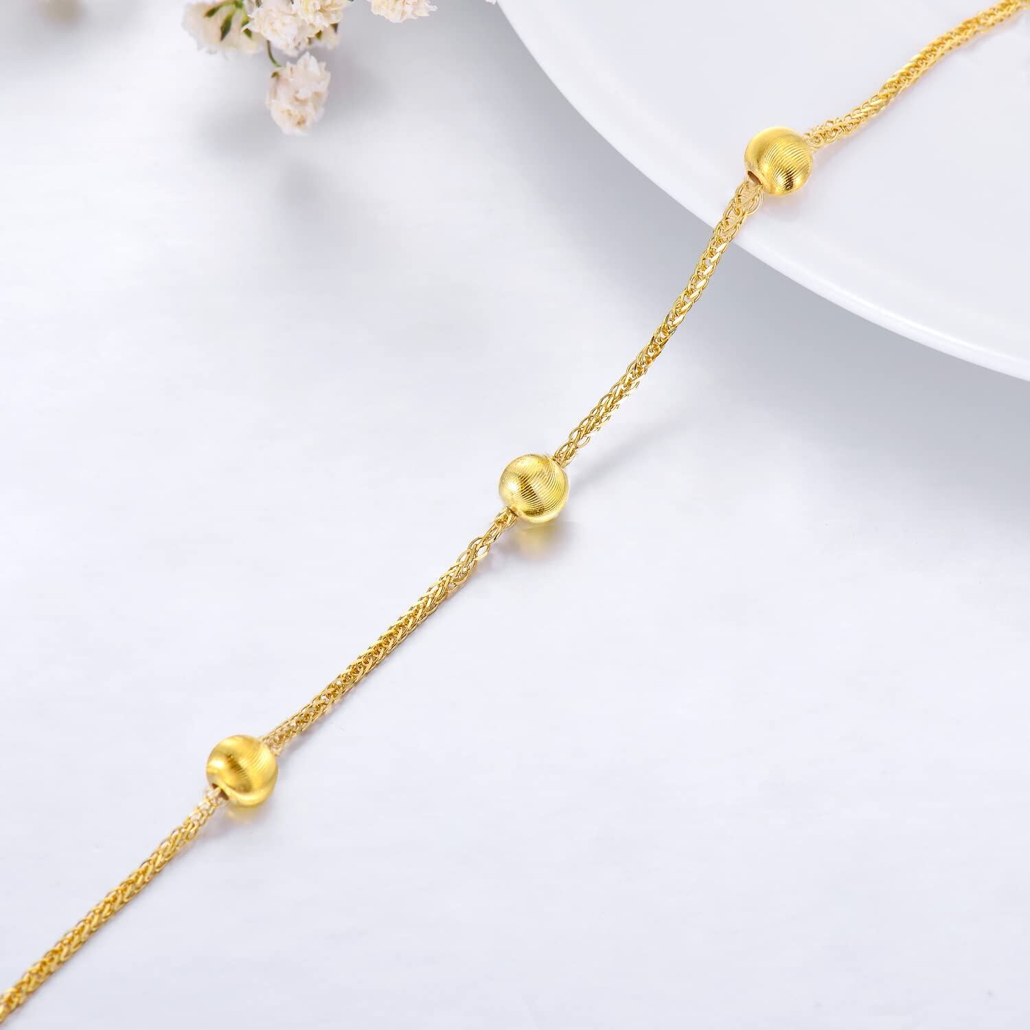 18K Gold Bead Bead Station Chain Bracelet For Women