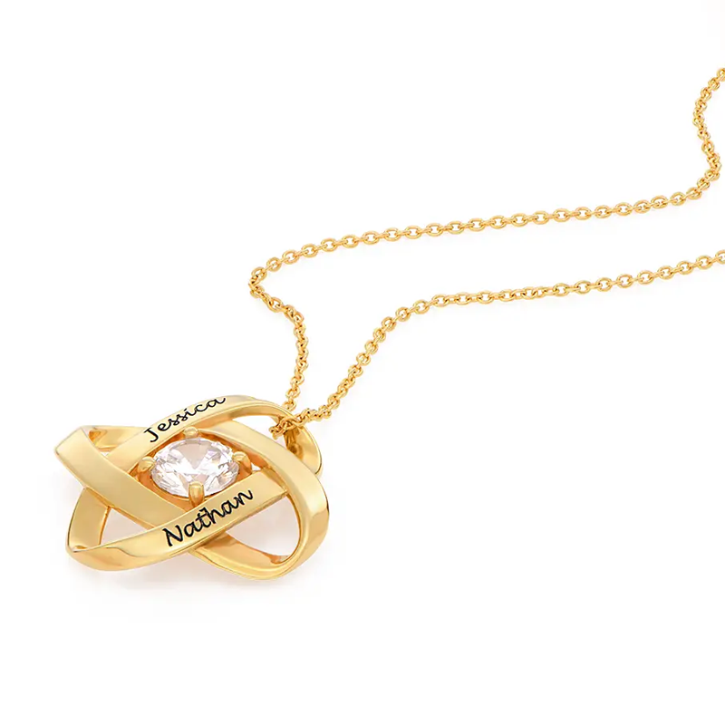 Gold Vermeil Birthstone & Personalized Engraving Pendant Necklace for Women