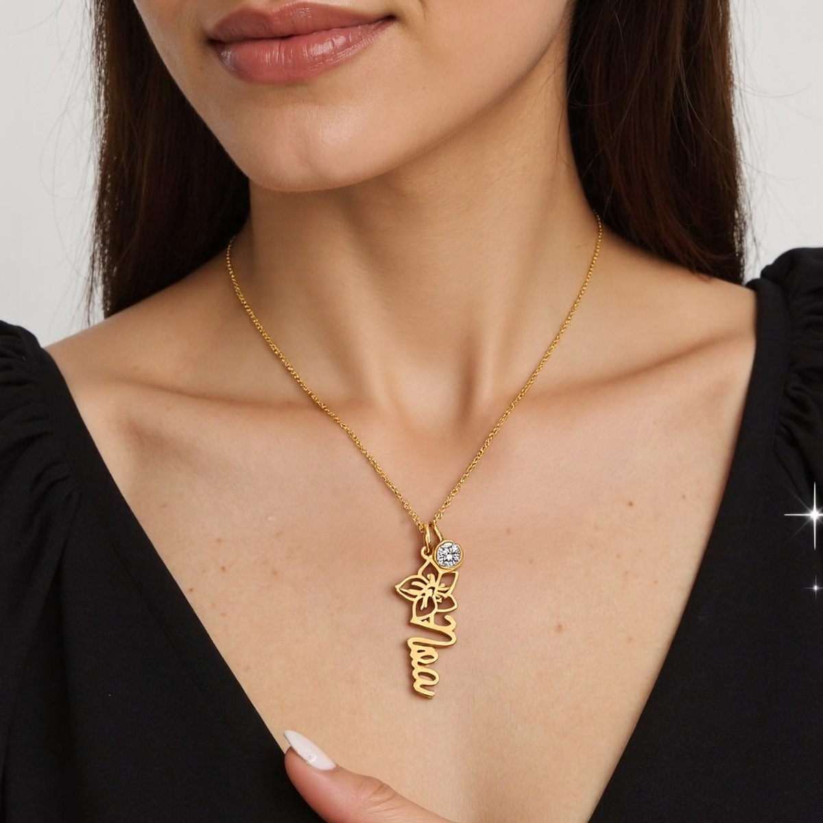Gold Vermeil Birthstone & Personalized Engraving Wildflowers Necklace for Women
