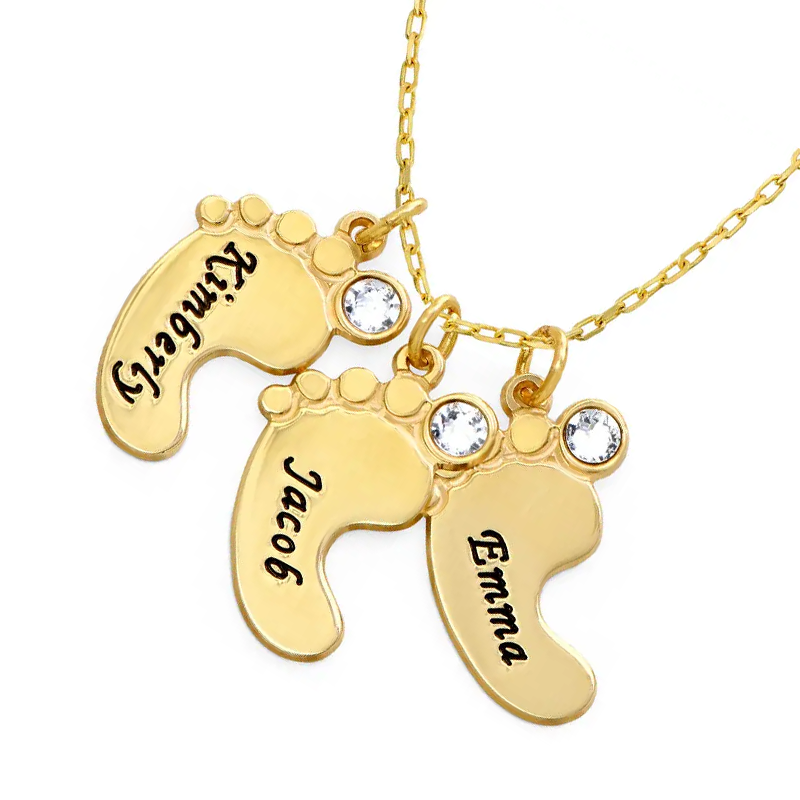 Gold Vermeil Birthstone & Personalized Name Feet Necklace for Baby