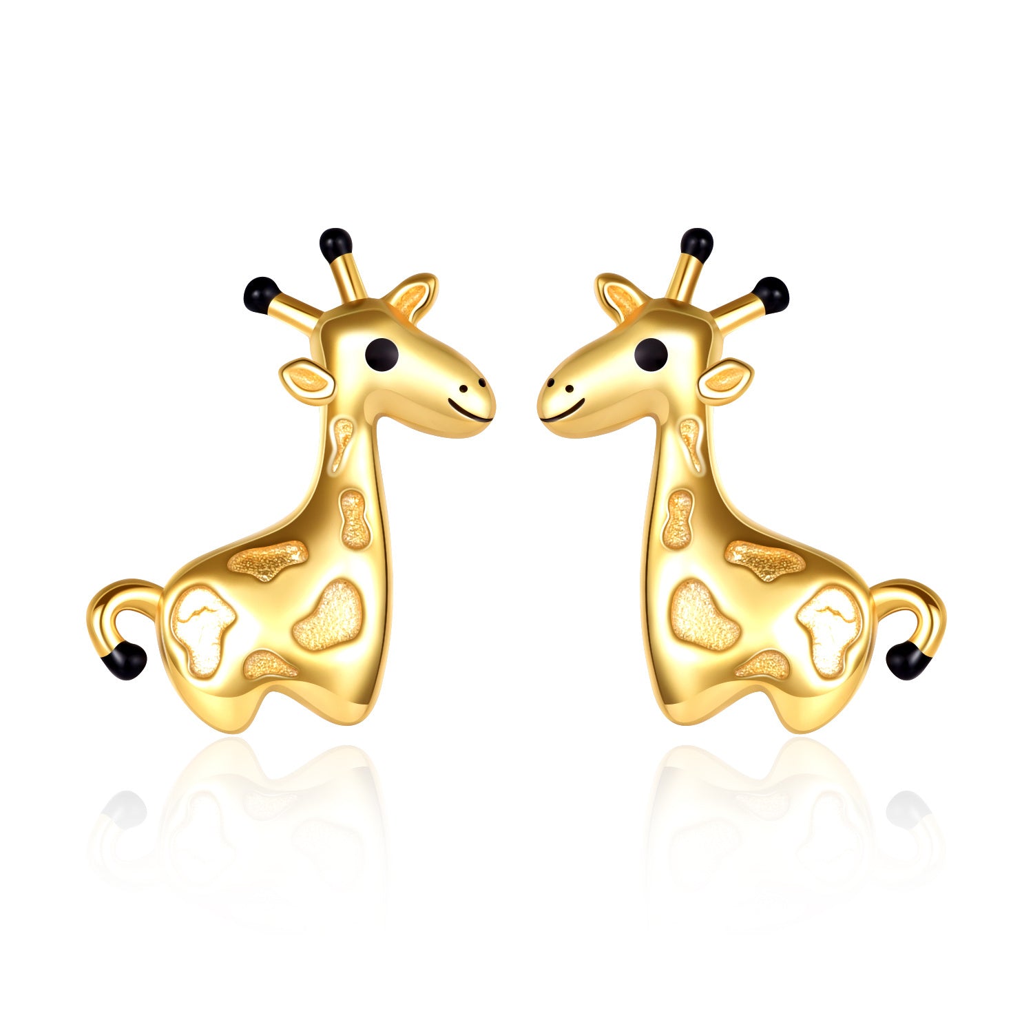14K Gold & Black Giraffe Stud Earrings