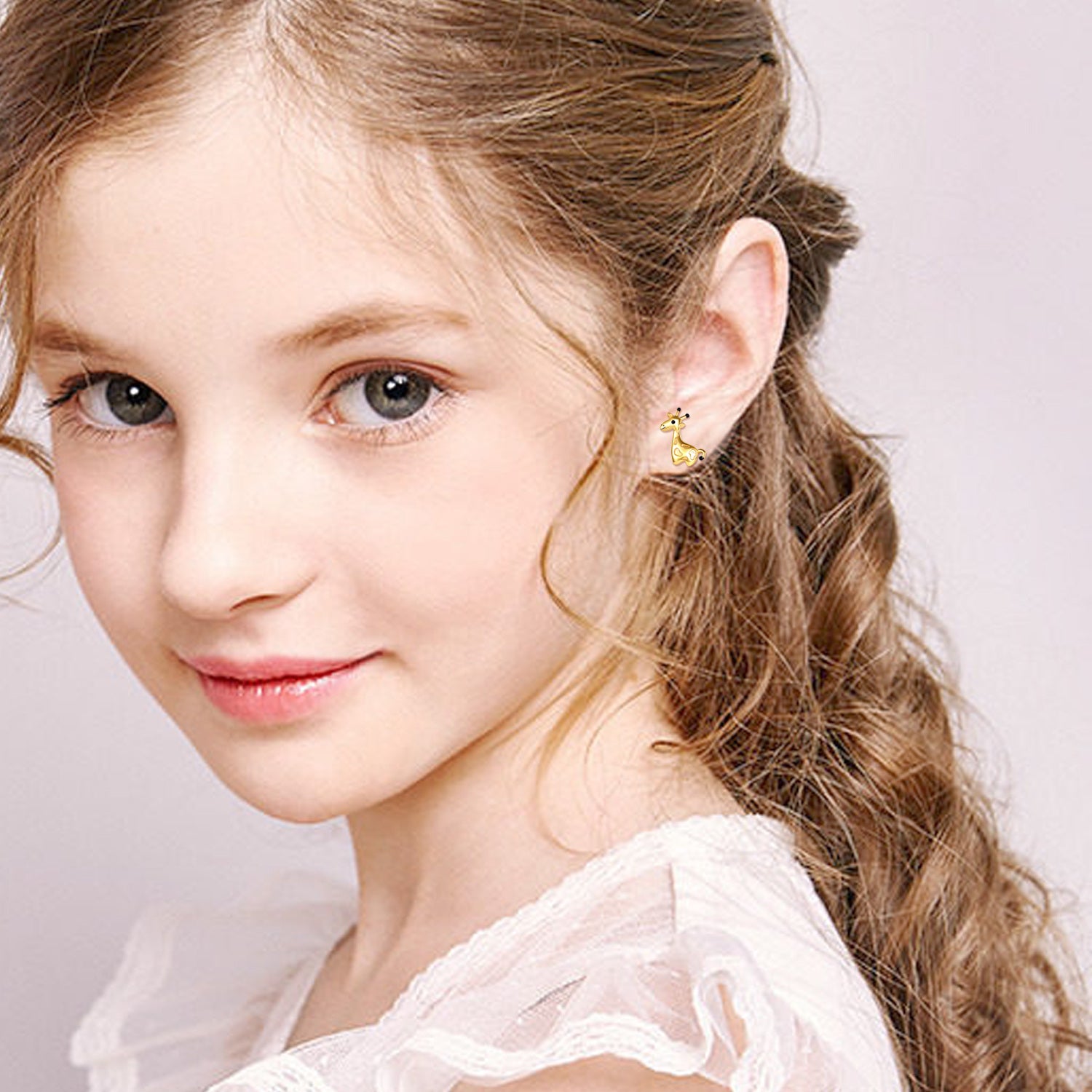 14K Gold & Black Giraffe Stud Earrings