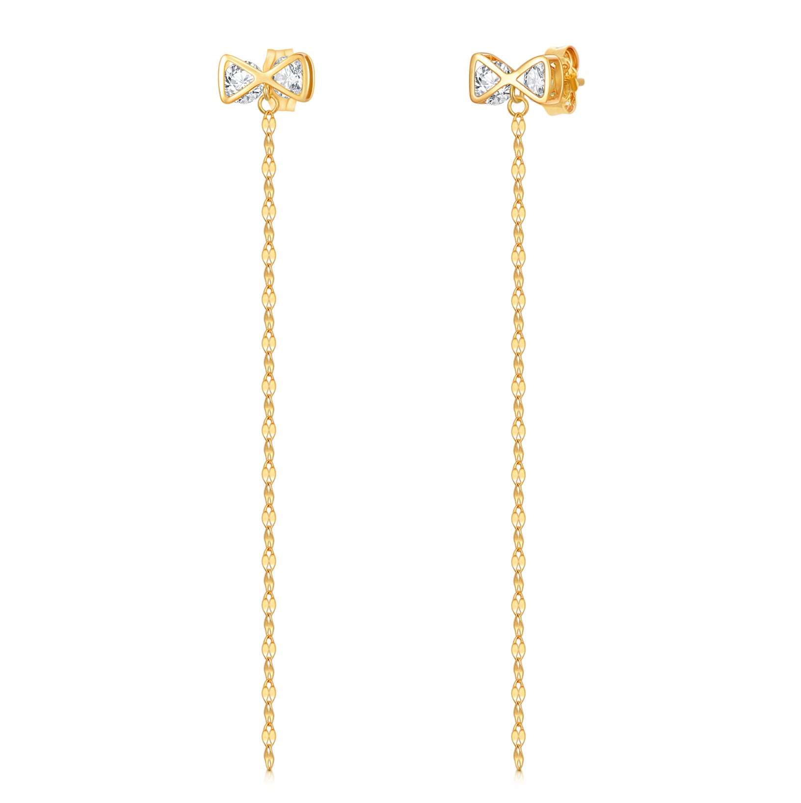 18K Gold Cubic Zirconia Bow Drop Earrings