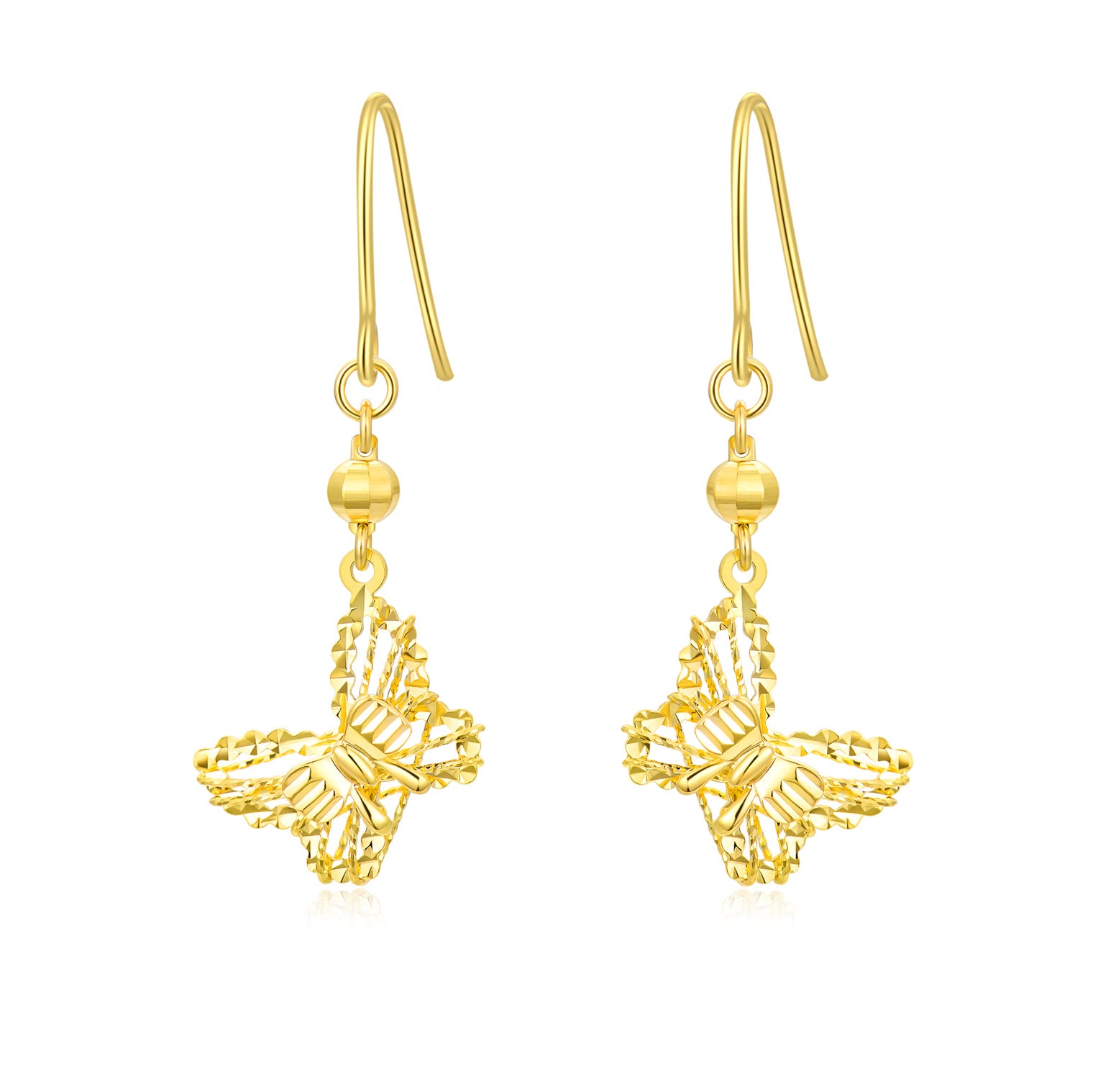 18K Gold Butterfly Drop Earrings