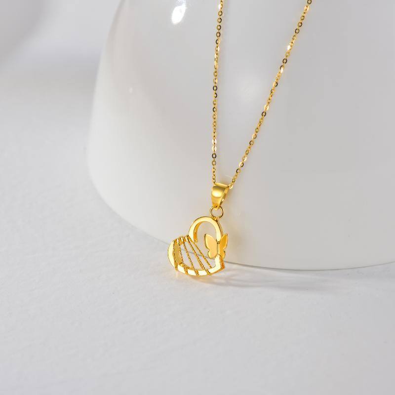 18K Gold Butterfly & Heart Pendant Necklace