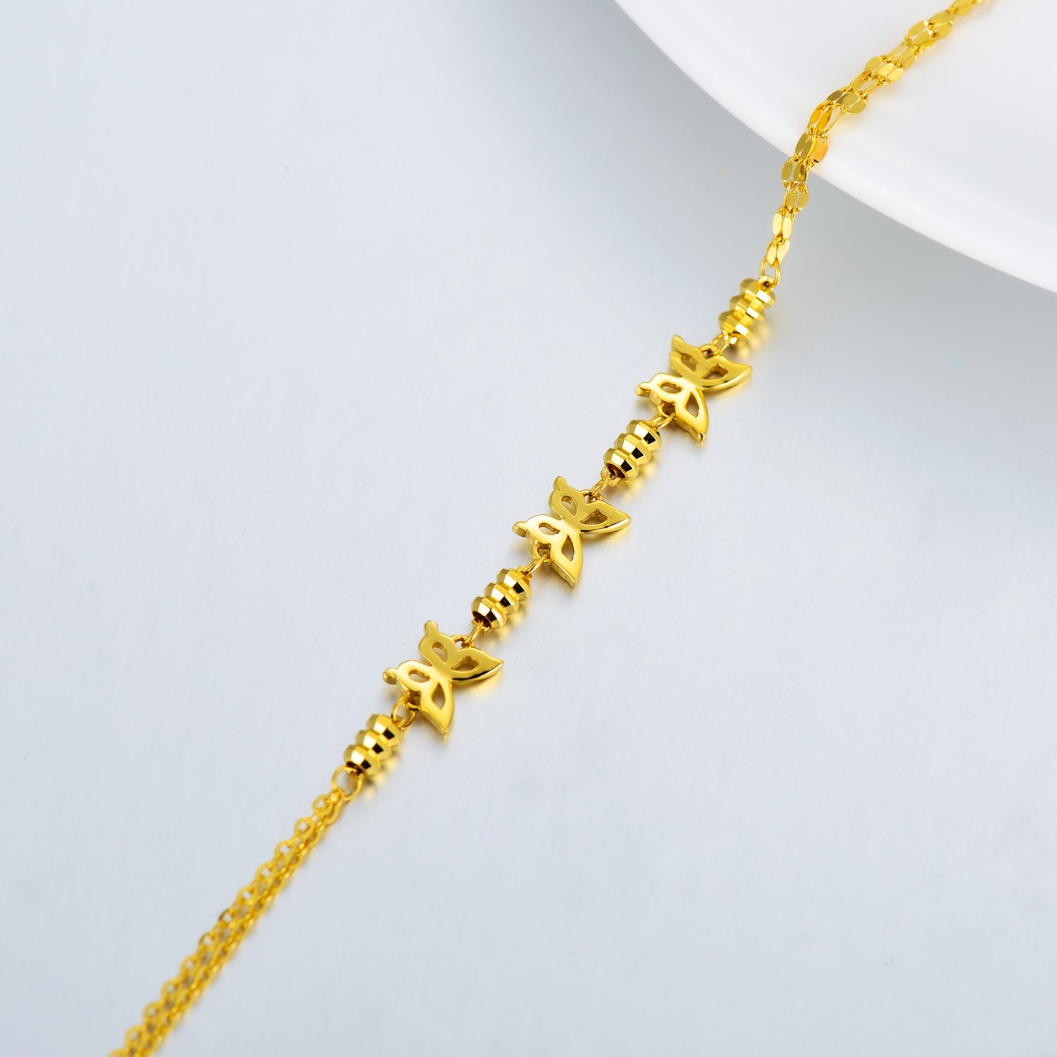 18K Gold Butterfly Layerered Bracelet for Women