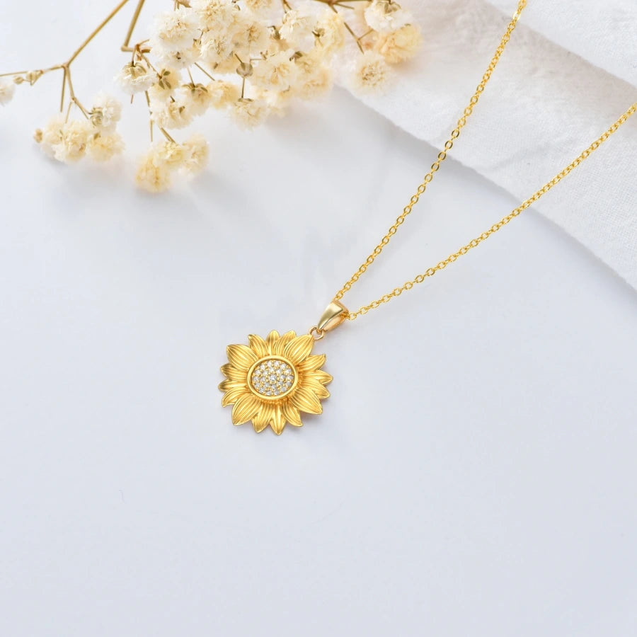 Gold Vermeil Circular Cubic Zirconia Sunflower Necklace for Women