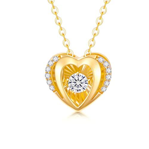 18K Gold Circular Shaped Diamond Heart Pendant Necklace