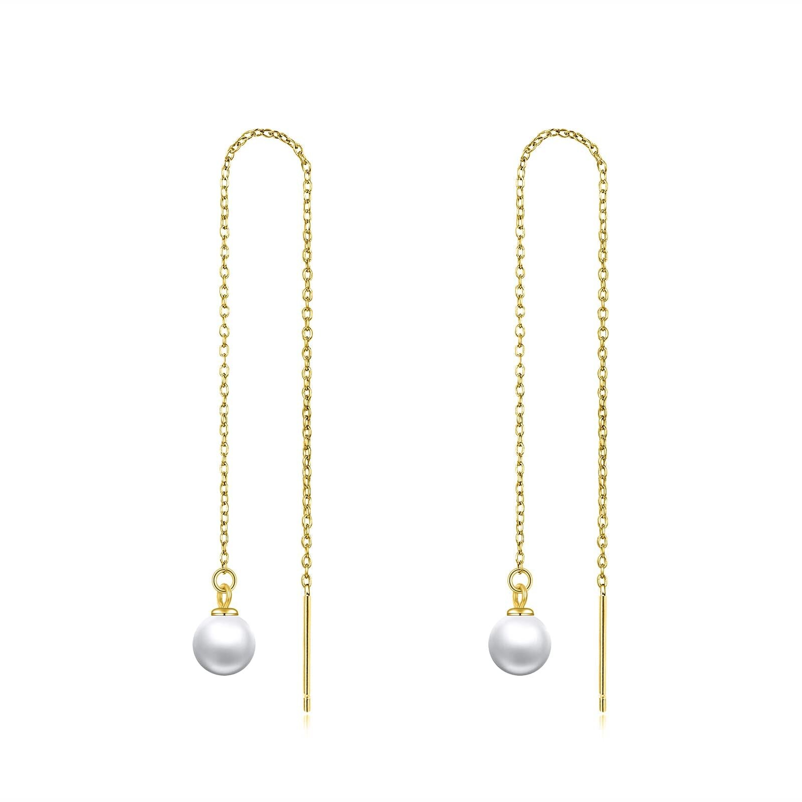 18K Gold Circular Shaped Pearl Drop Earrings