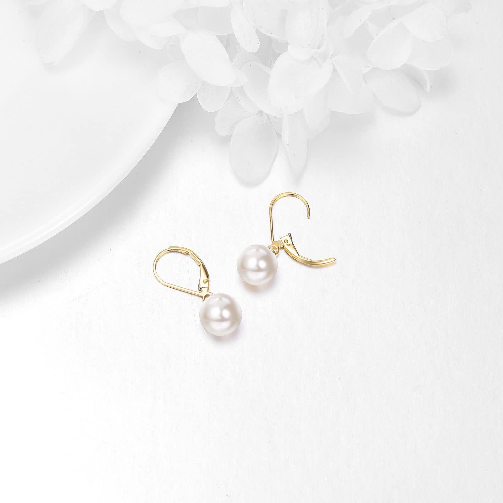 18K Gold Circular Shaped Pearl Spherical Drop Earrings