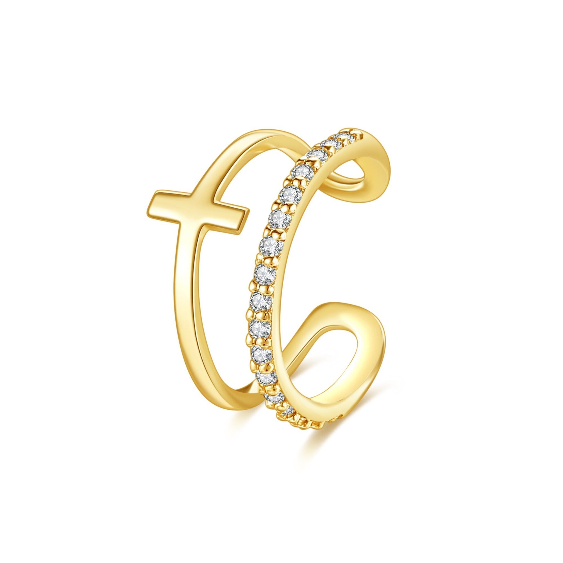 14K Gold Cubic Zirconia Cross Cuff Earrings