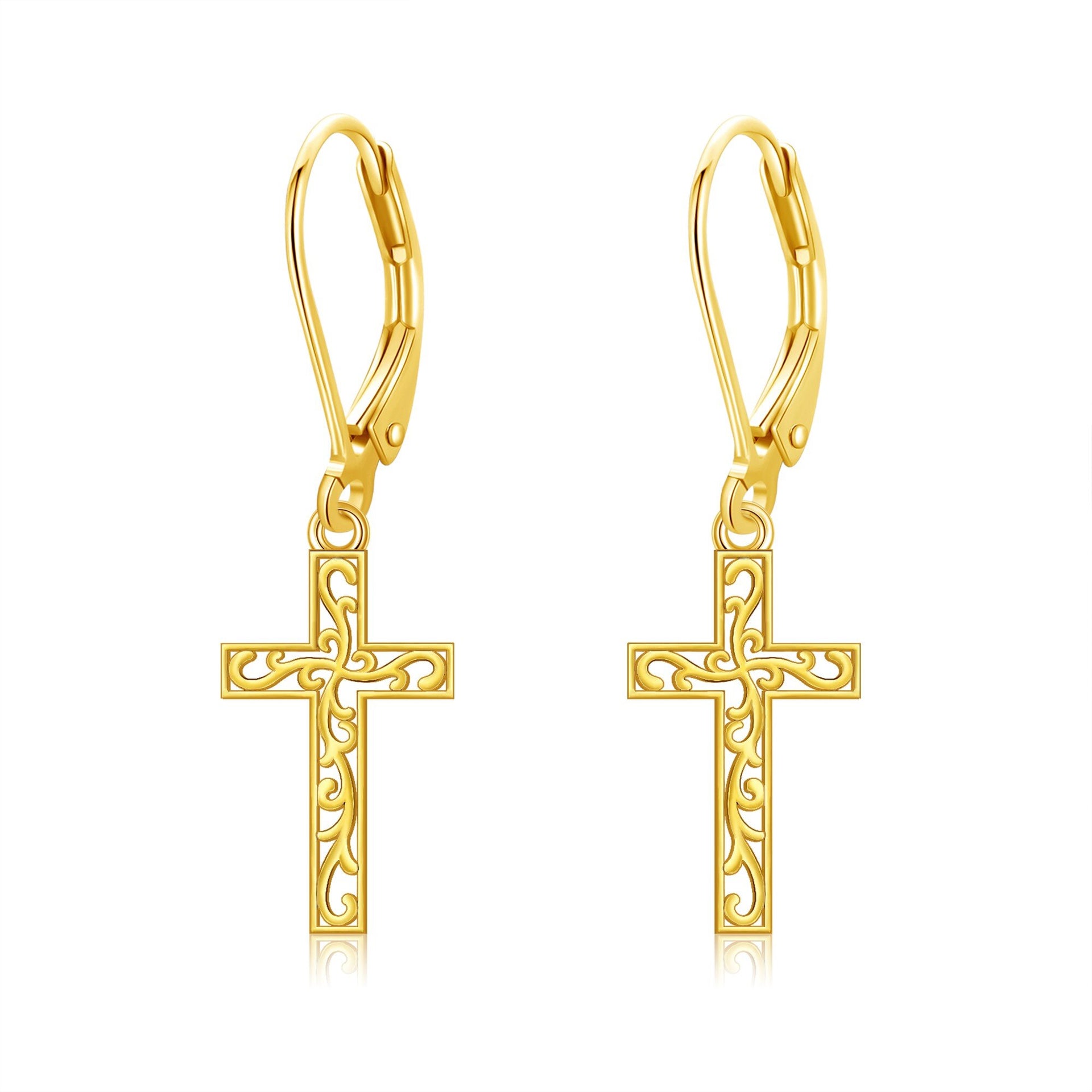 14K Gold Cross Drop Earrings