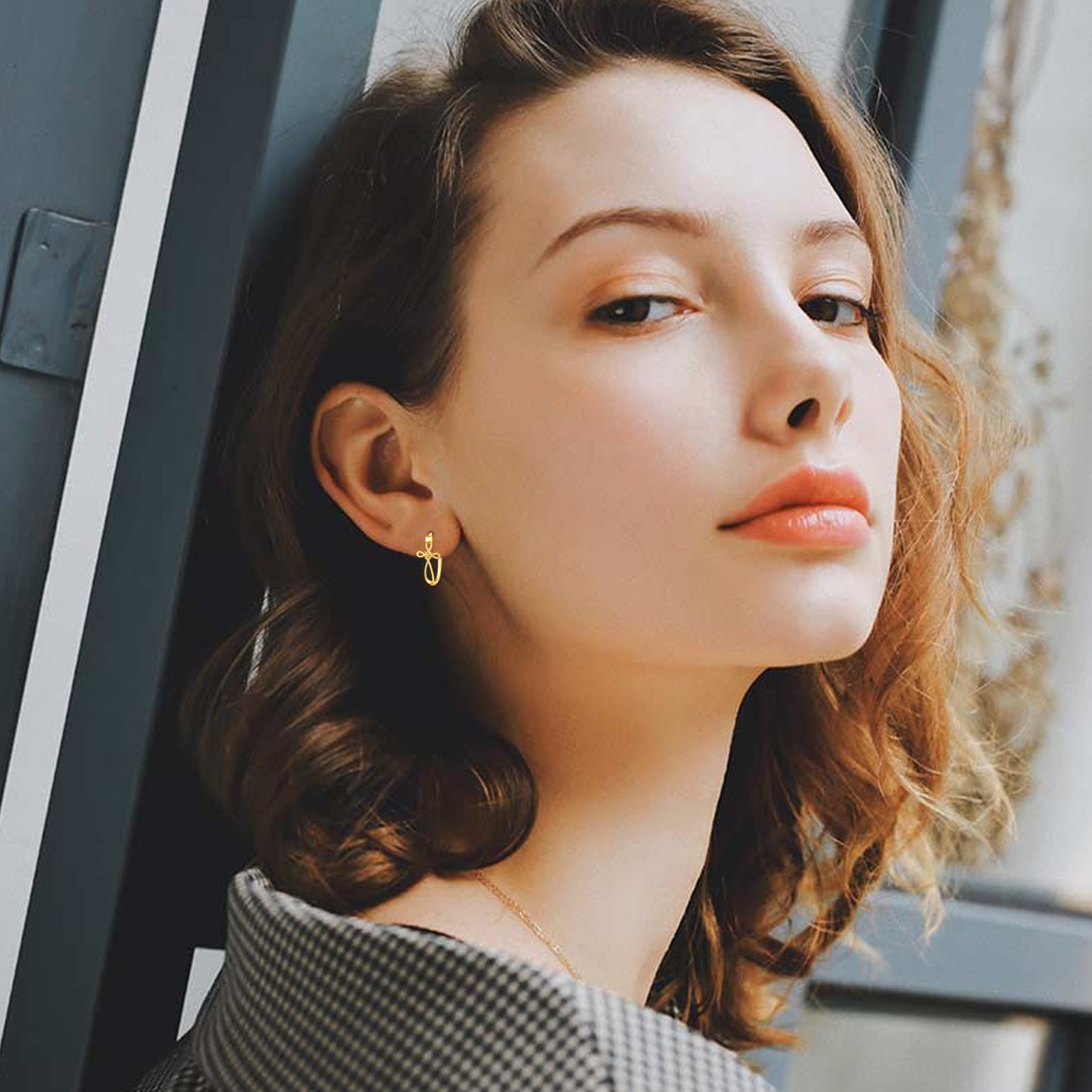 14K Gold Cross Hoop Earrings