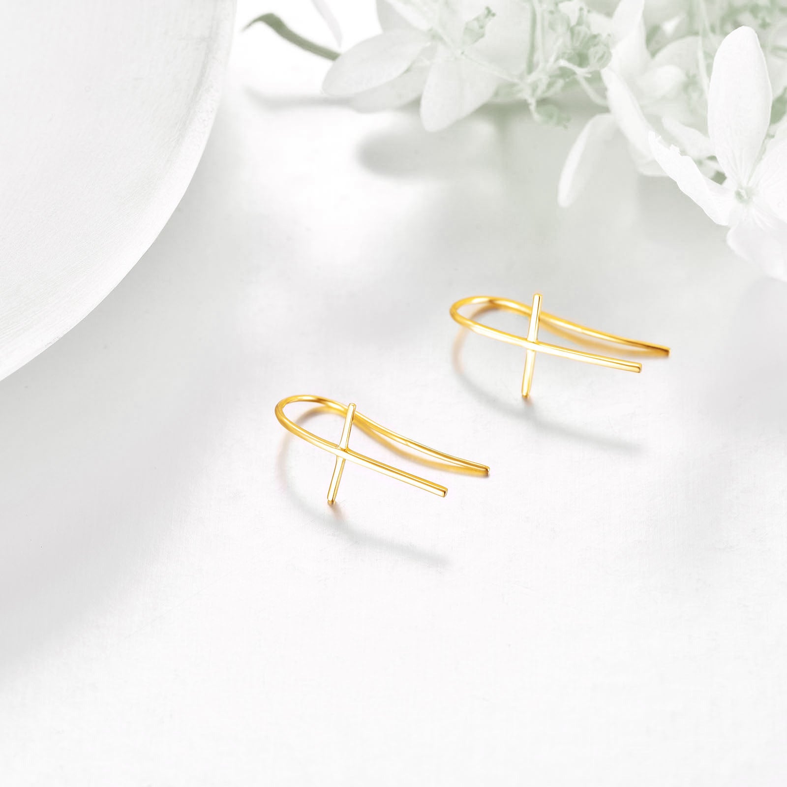 14K Gold Cross Hoop Earrings