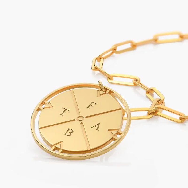 Gold Vermeil Custom Initial Compass Paper Clip Chain Coin Necklace for Women Men
