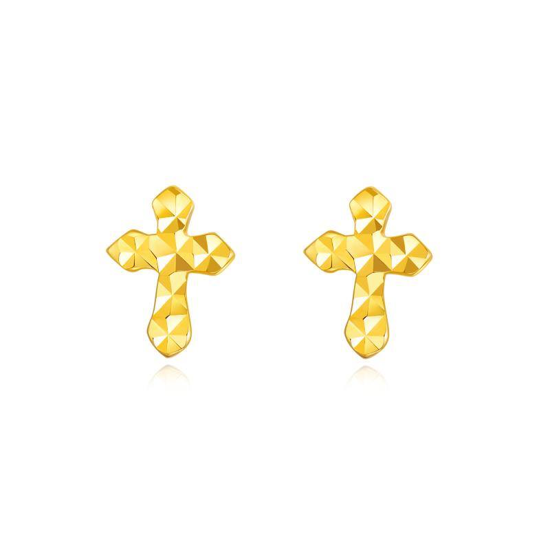 18K Yellow Gold Plated Cross Stud Earrings