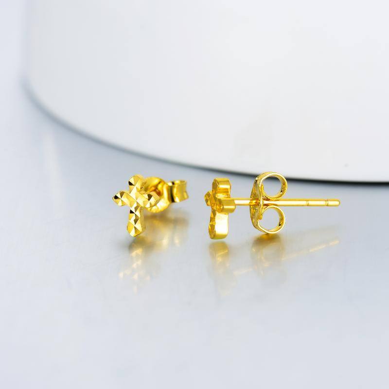 18K Yellow Gold Plated Cross Stud Earrings