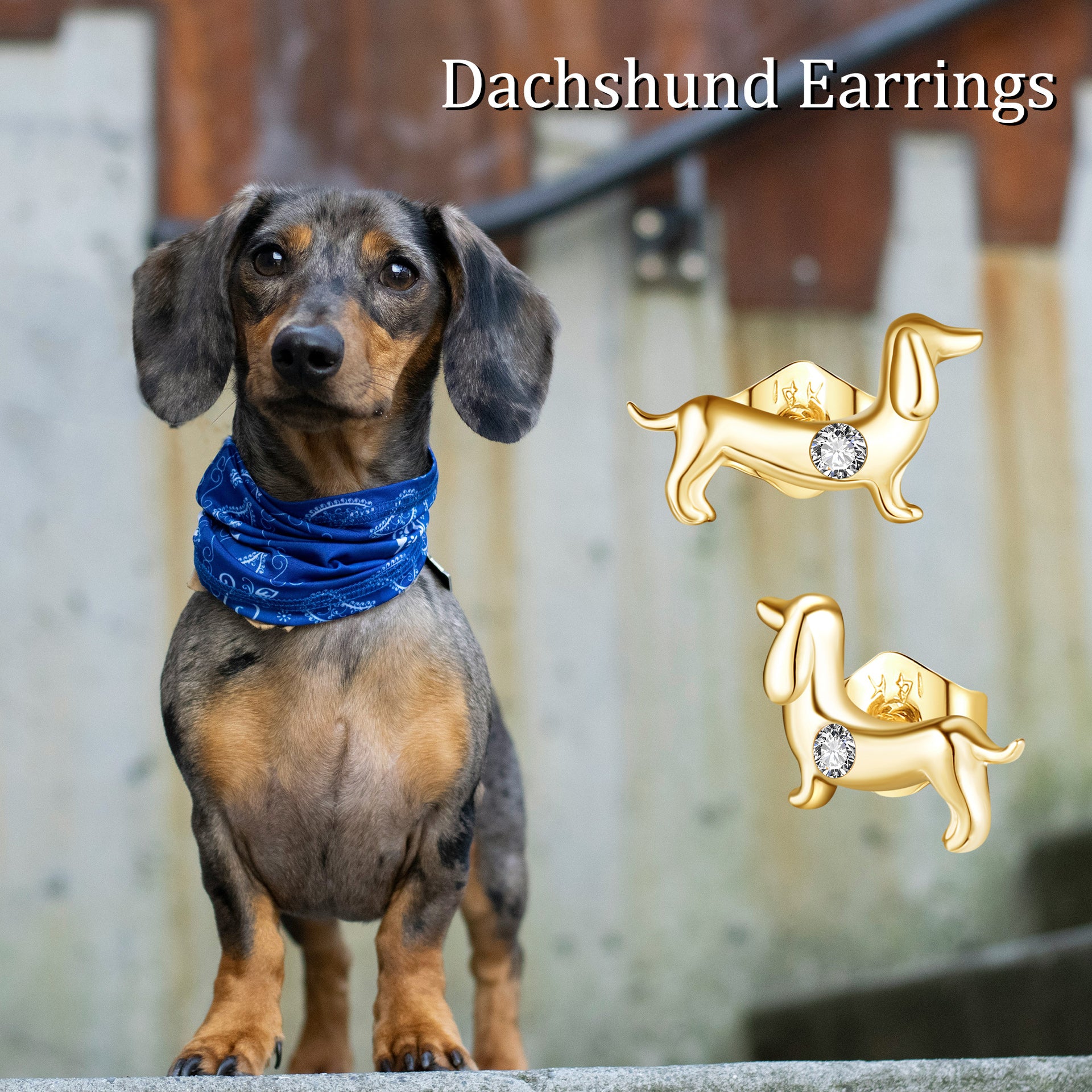 14K Gold Cubic Zirconia Dog Stud Earrings