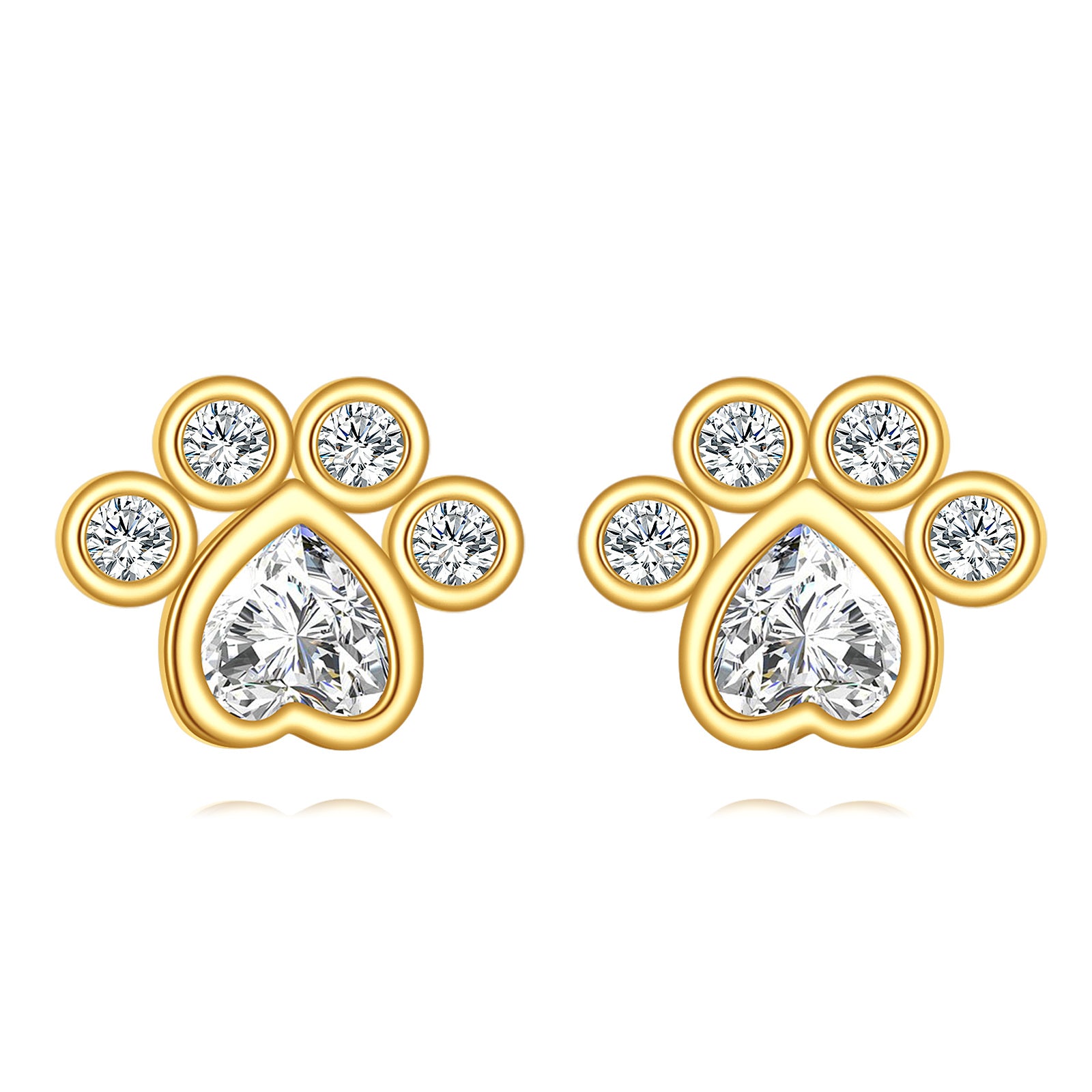 14K Gold Cubic Zirconia Dog Stud Earrings