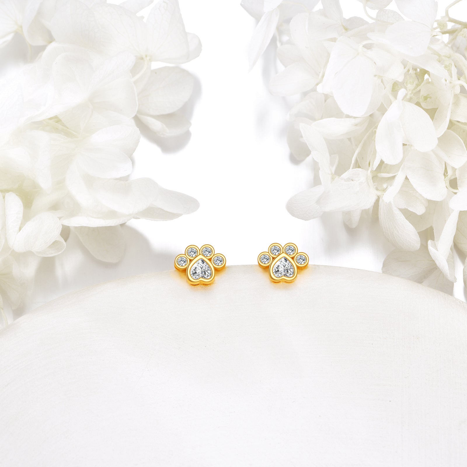 14K Gold Cubic Zirconia Dog Stud Earrings