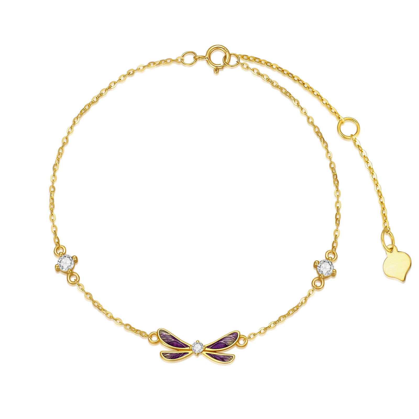 14K Gold Cubic Zirconia Dragonfly Charm Bracelet