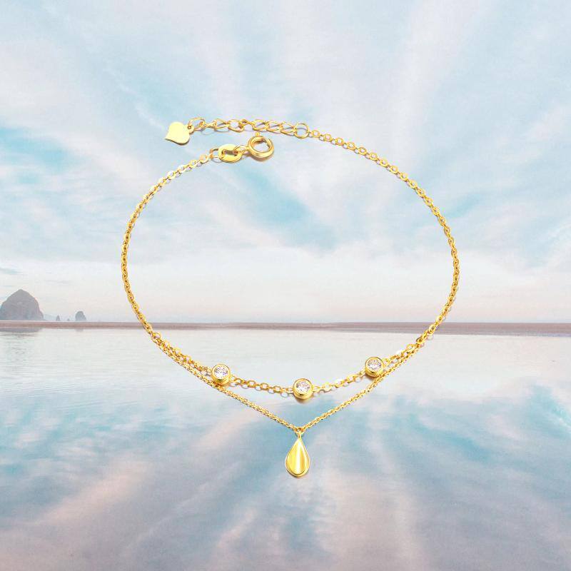 18K Gold Cubic Zirconia Drop Shape Charm Bracelet