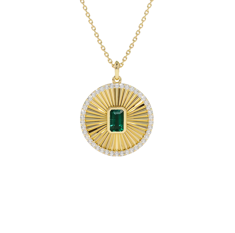 10K Gold Emerald & Diamond Medallion Necklace