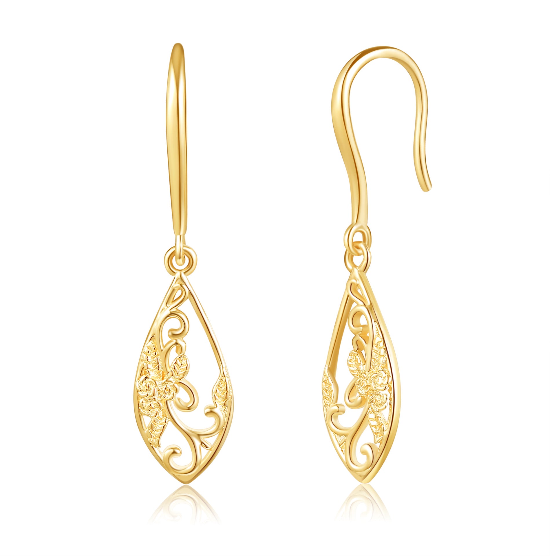 14K Gold Filigree Drop Earrings