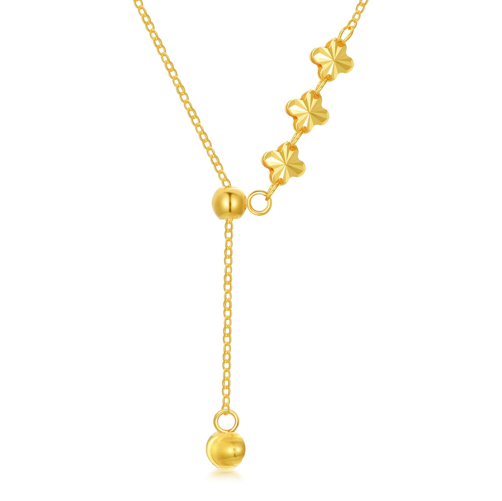 18K Gold Four Leaf Clover & Bead Adjustable Y Necklace