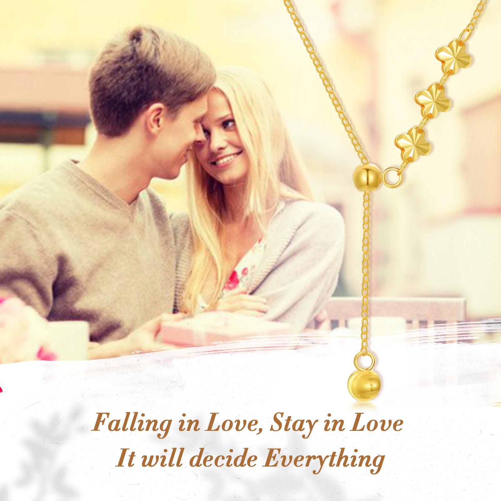 18K Gold Four Leaf Clover & Bead Adjustable Y Necklace