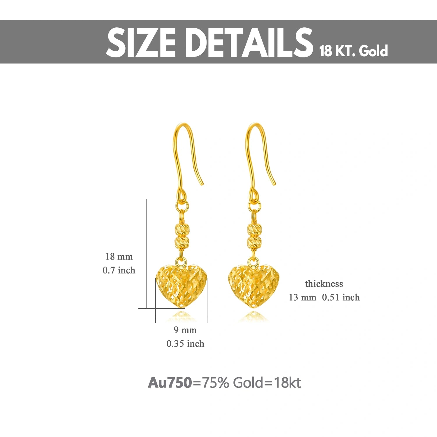 18K Gold Heart Drop Earrings
