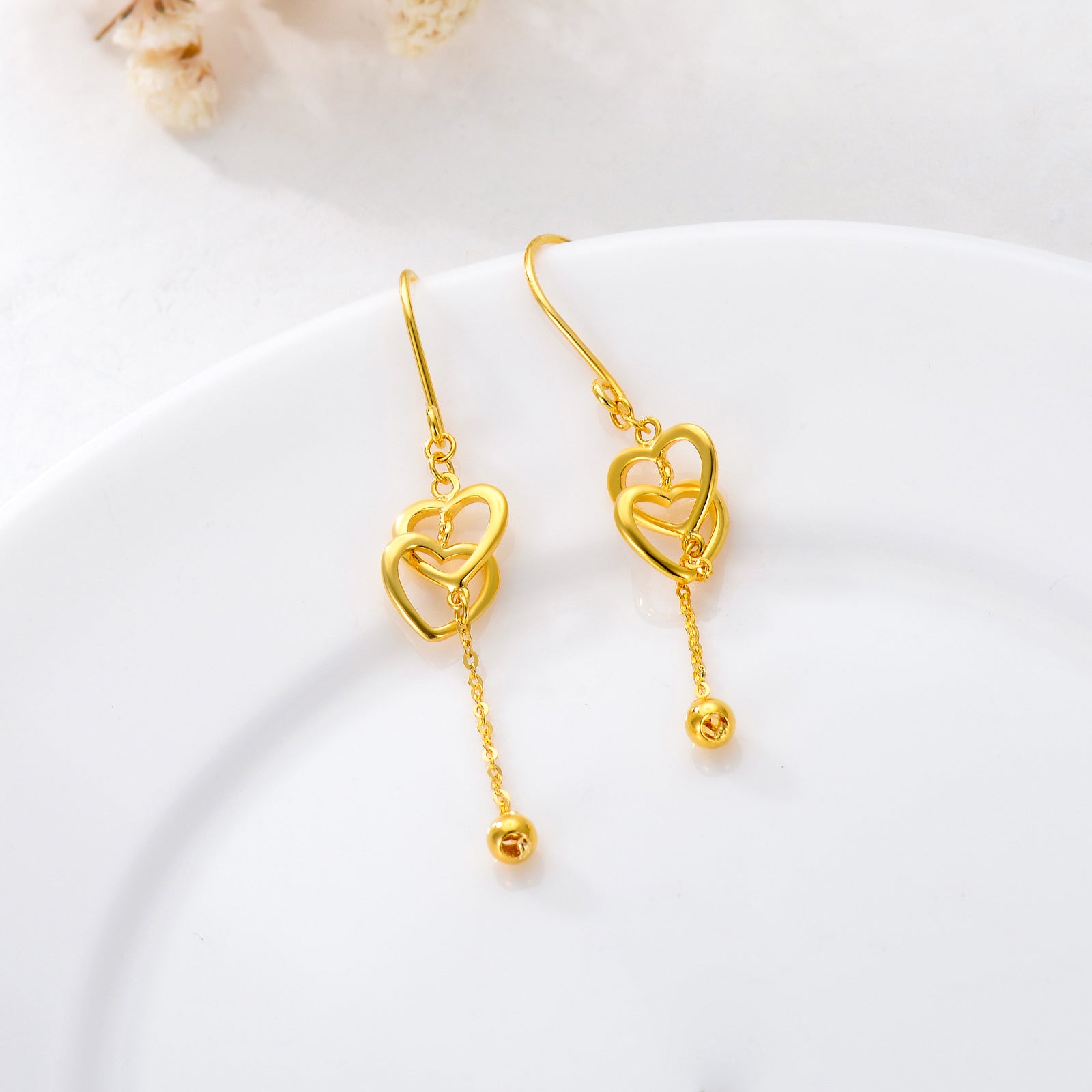 18K Gold Heart Drop Earrings For Women Best Friends
