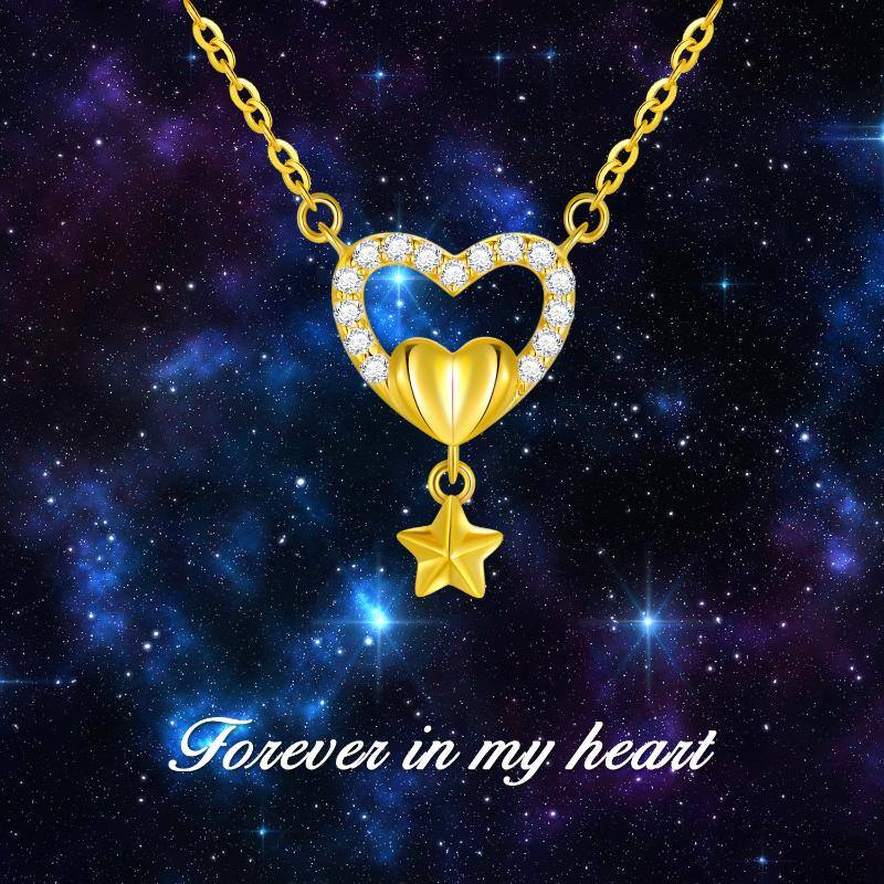 18K Gold Cubic Zirconia Heart Pendant Necklace