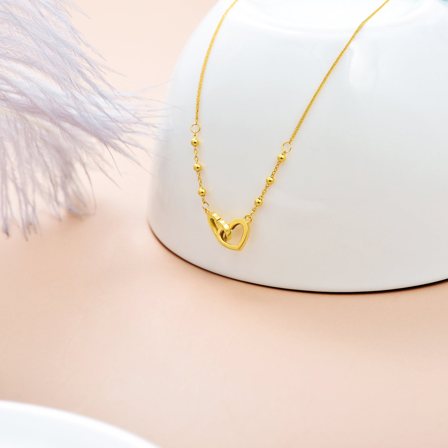 18K Gold Interlocking Hearts Pendant Necklace For Women