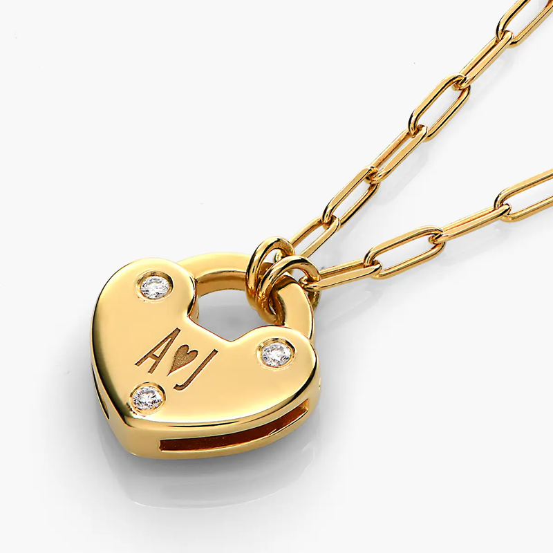 Gold Vermeil Heart Personalized Initial Cubic Zirconia Pendant Necklace for Women