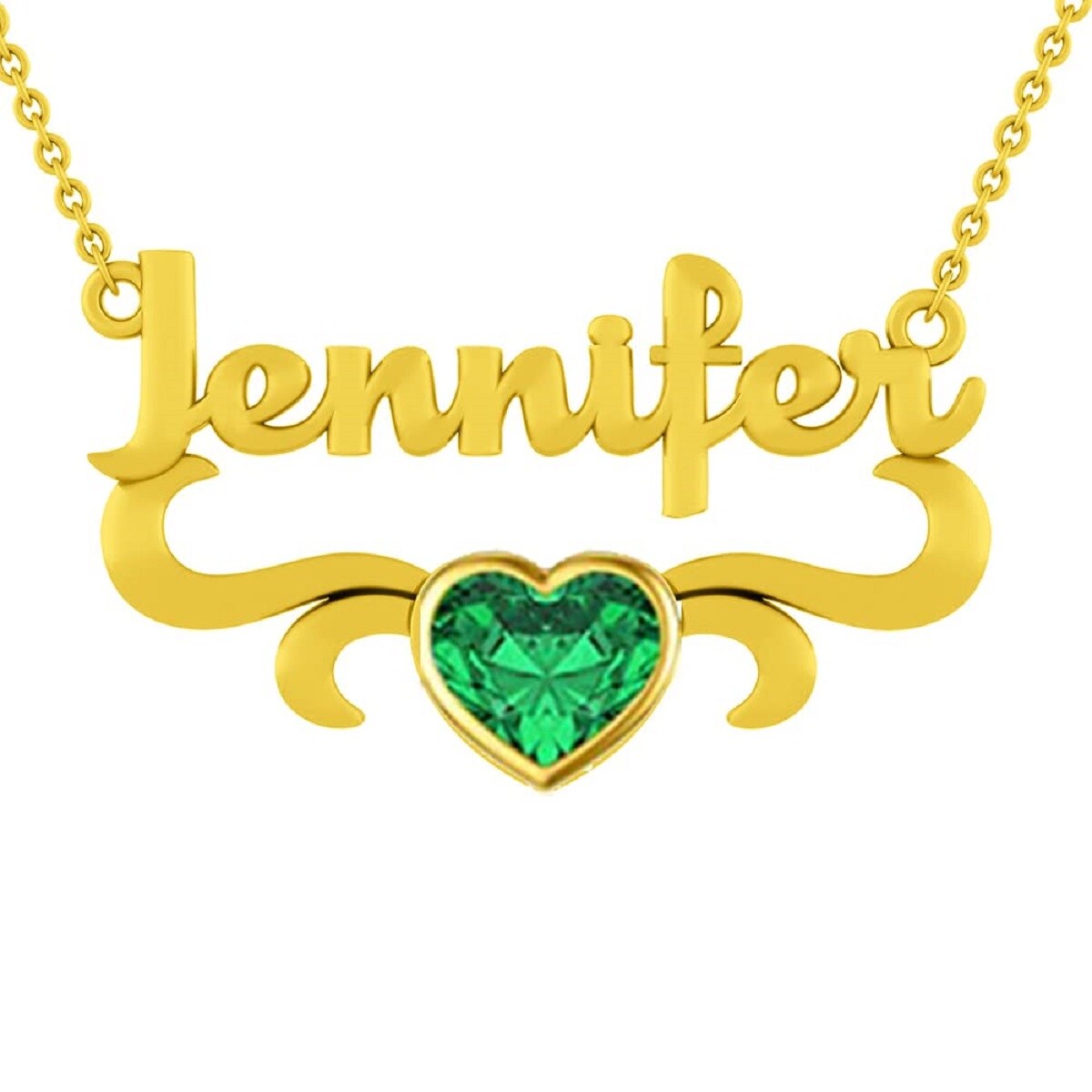 10K Gold Heart Zircon Personalized Birthstone Name Pendant Necklace For Best Friend