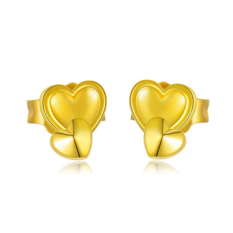 18K Gold Heart Stud Earrings For Women