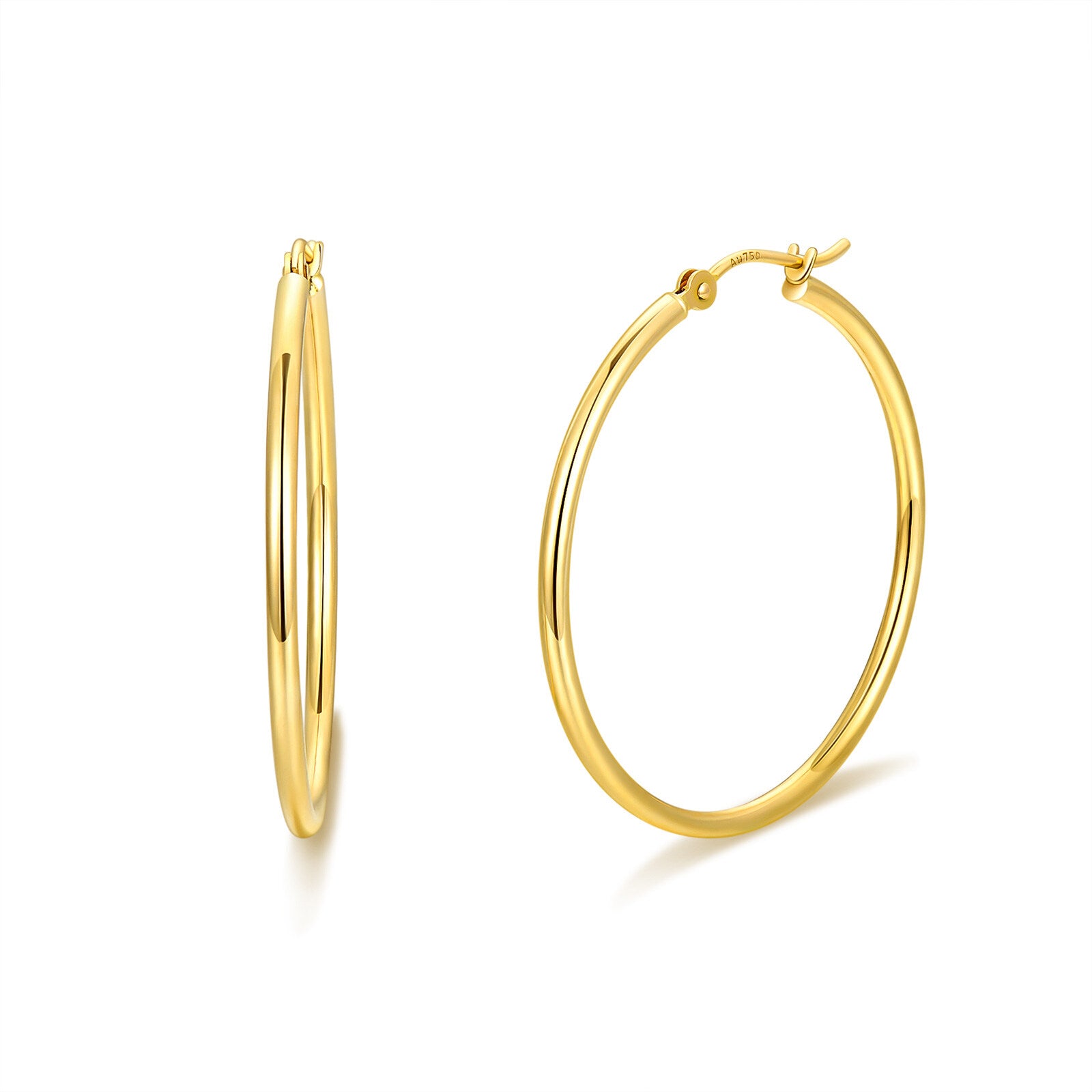 18K Gold 30mm Round Hoop Earrings