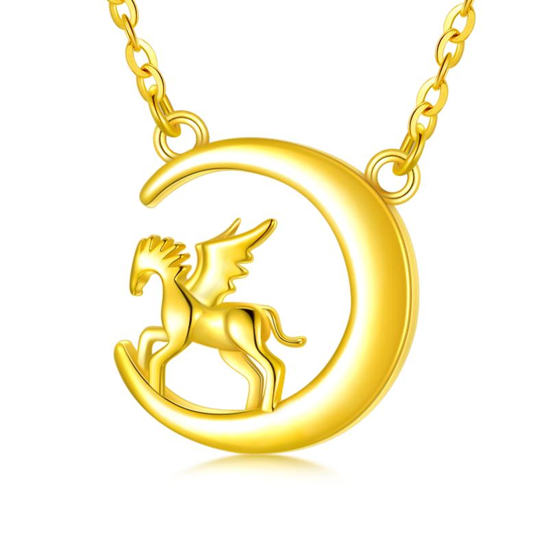 18K Gold Horse & Moon Pendant Necklace
