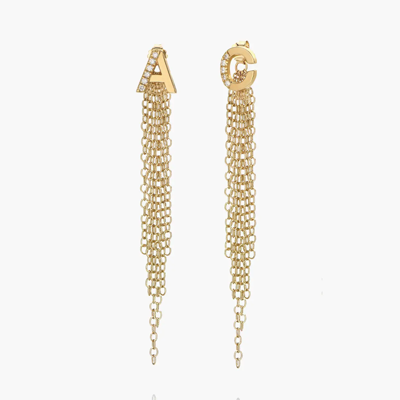 Gold Vermeil Lab Created Diamond Personalized Initial Drop Earrings for Women