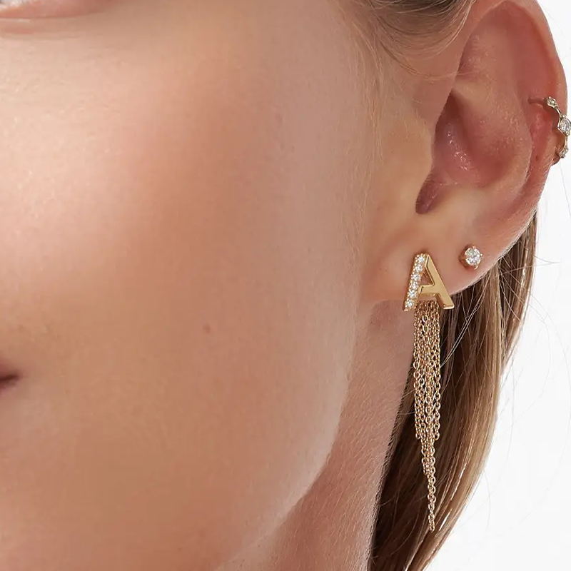Gold Vermeil Lab Created Diamond Personalized Initial Drop Earrings for Women