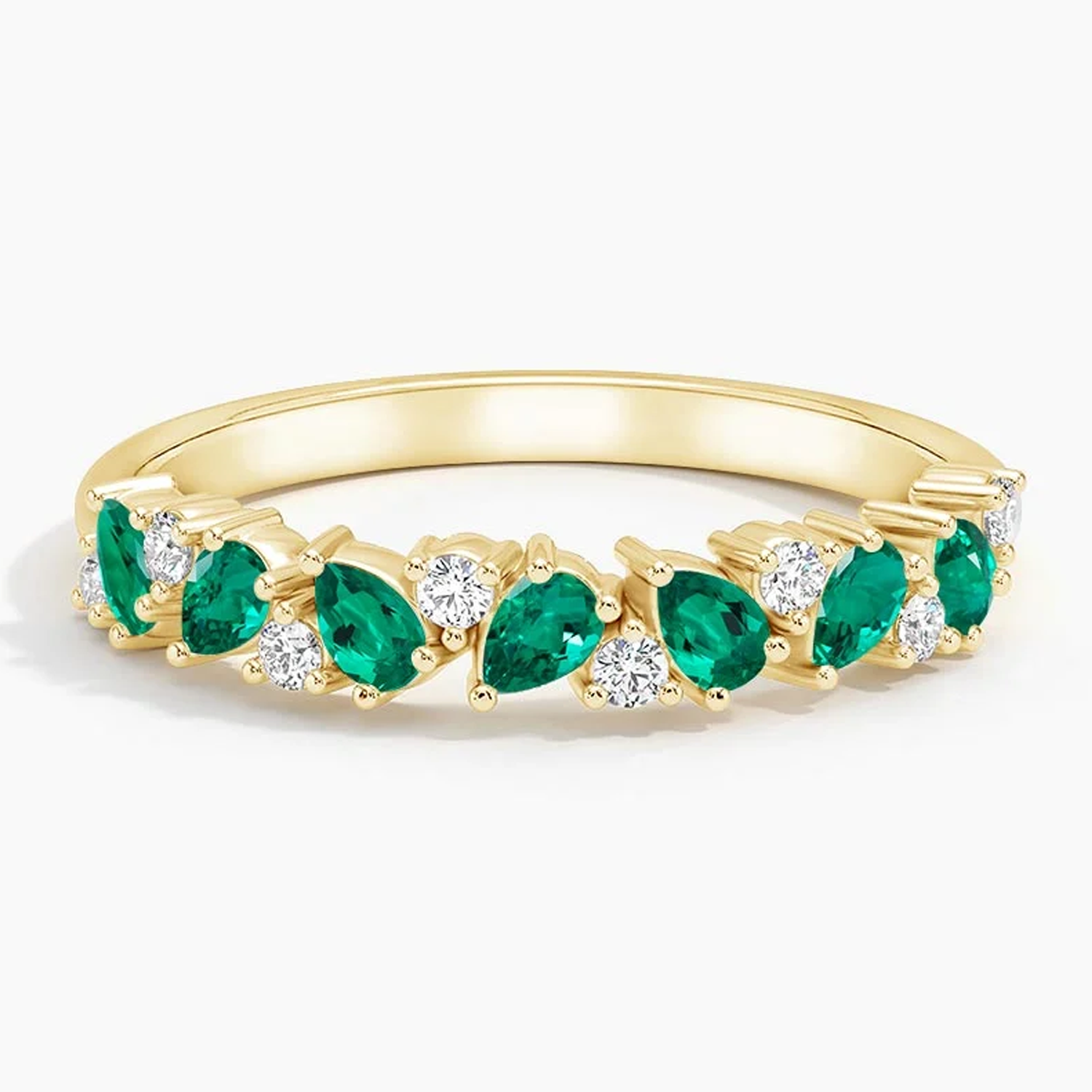 18K Gold 1 CT.T.W. Pear Cut Lab Created Emerald & Round Cut Diamond Eternity Custom Wedding Band
