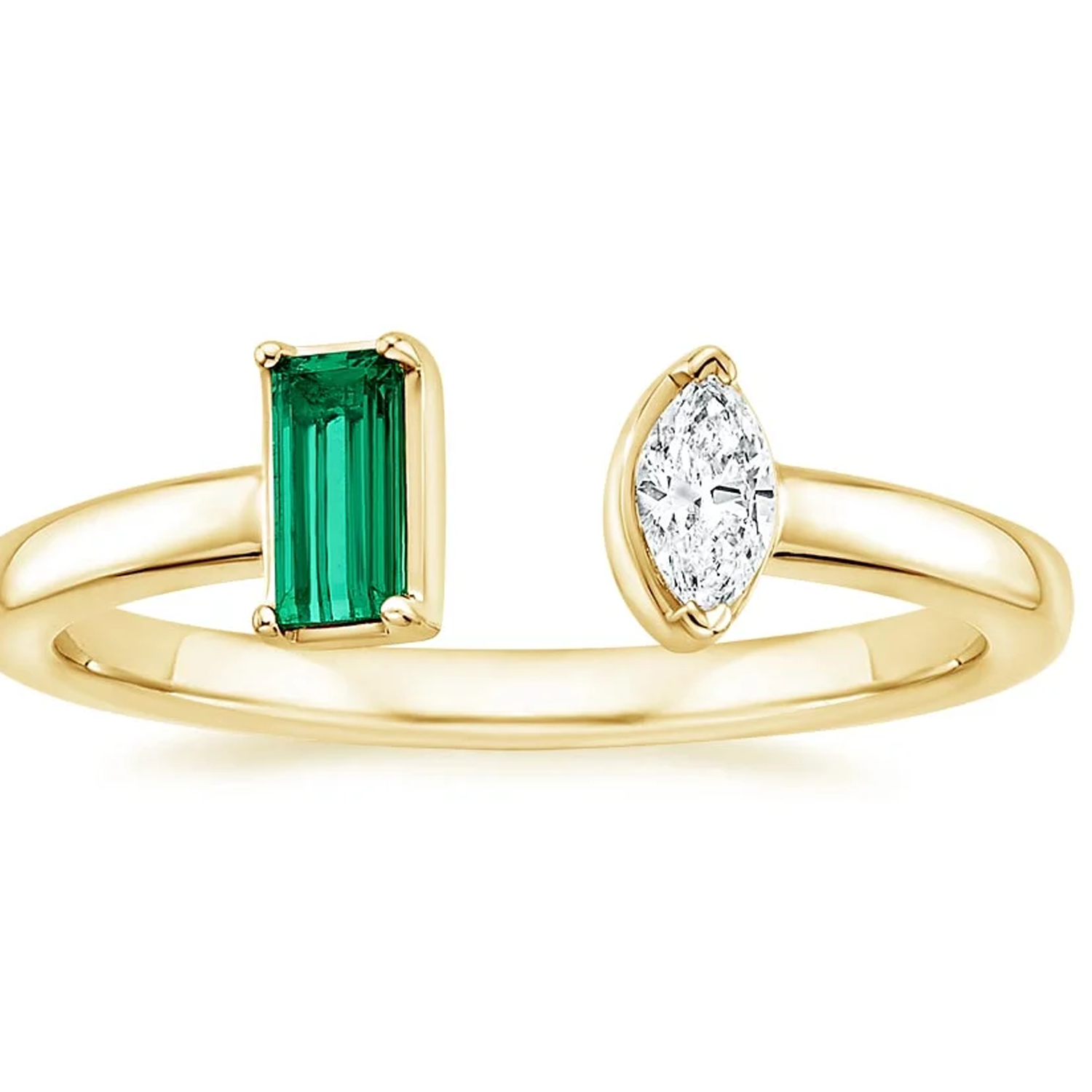 18K Gold 0.25 CT Marquise Cut Lab Created Diamond & 0.25 CT Emerald Cut Lab Created Emerald Open Band