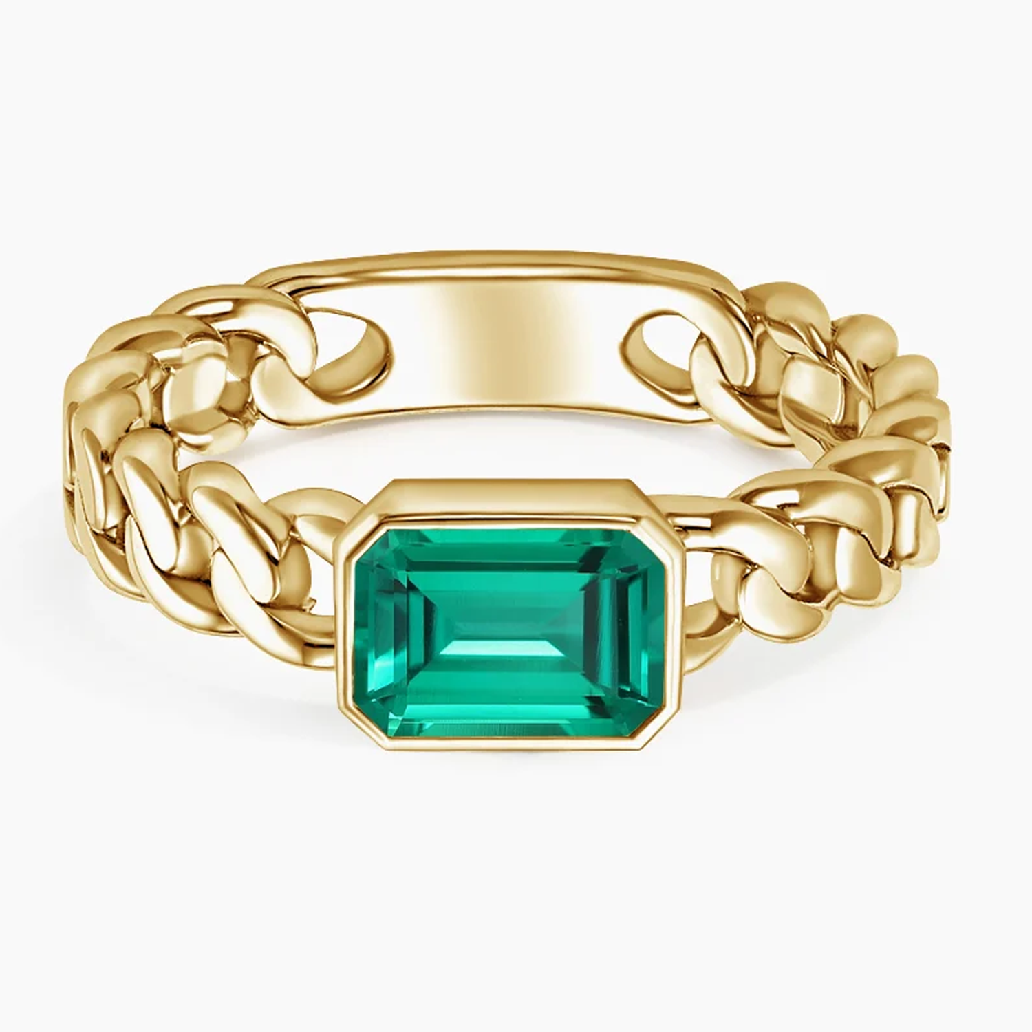 18K Gold Lab Emerald Wedding Chain Ring