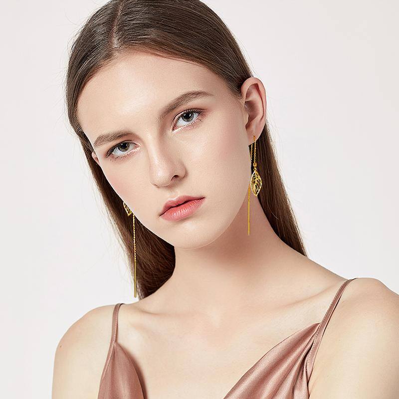 18K Gold Leaves Drop Earrings
