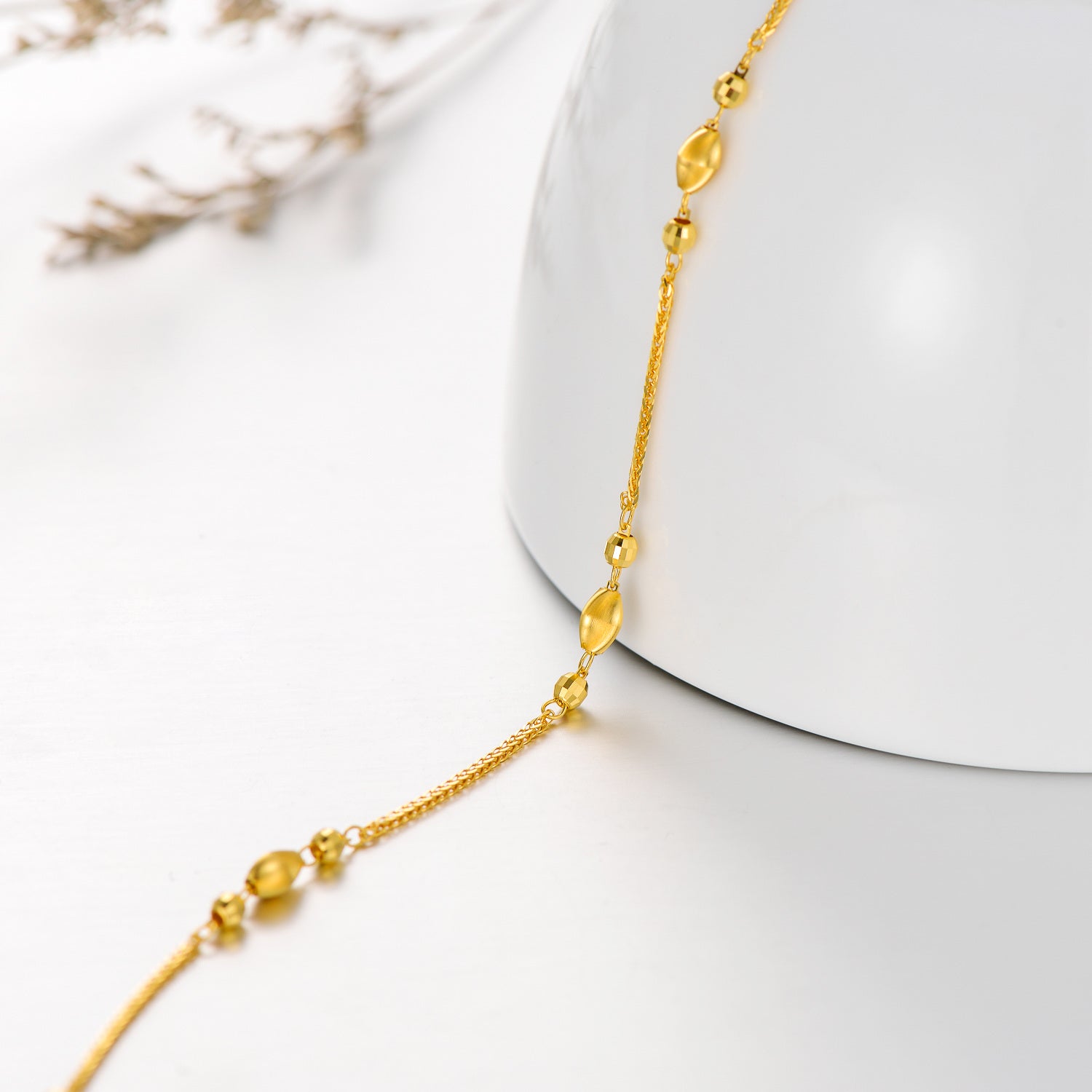 18K Gold Metal Beads Wheat Spike Chain Bracelet